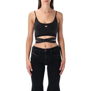 DIESEL Women's Washed Effect Crop Cami Top with Wrap Waist Detail Women BLACK